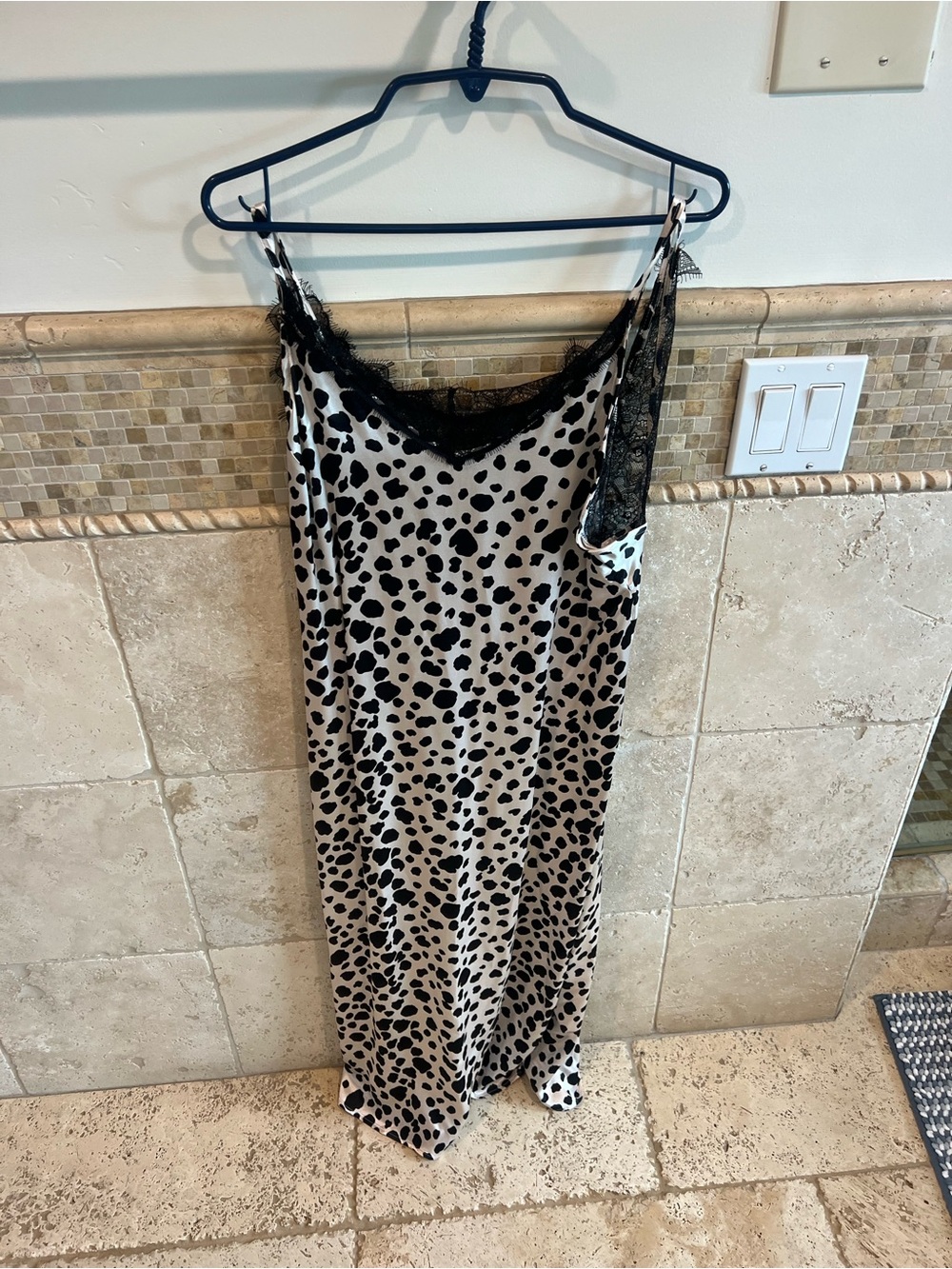 Anthropologie Leopard-Spot Satin Slip - Black & Cream